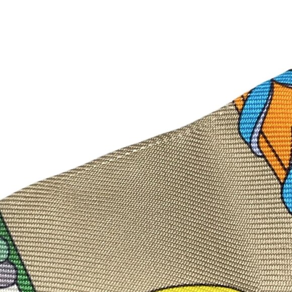 HERMES Twilly  Gray Beige Green Multi - Scarf 224-072225 - Picture 3 of 4